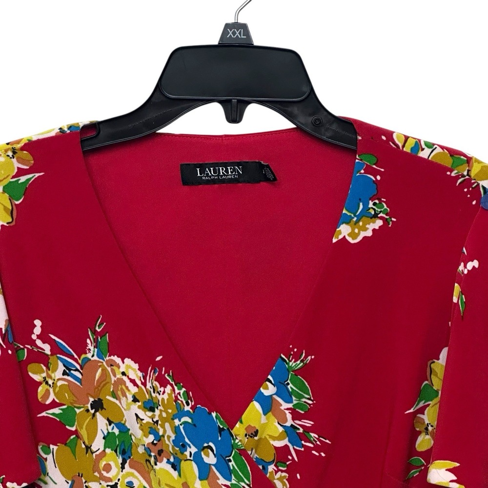 Ralph Lauren Black Label Women's Faux Wrap‎ Floral Knee Length Dress Red Ponte 2 - Picture 3 of 10